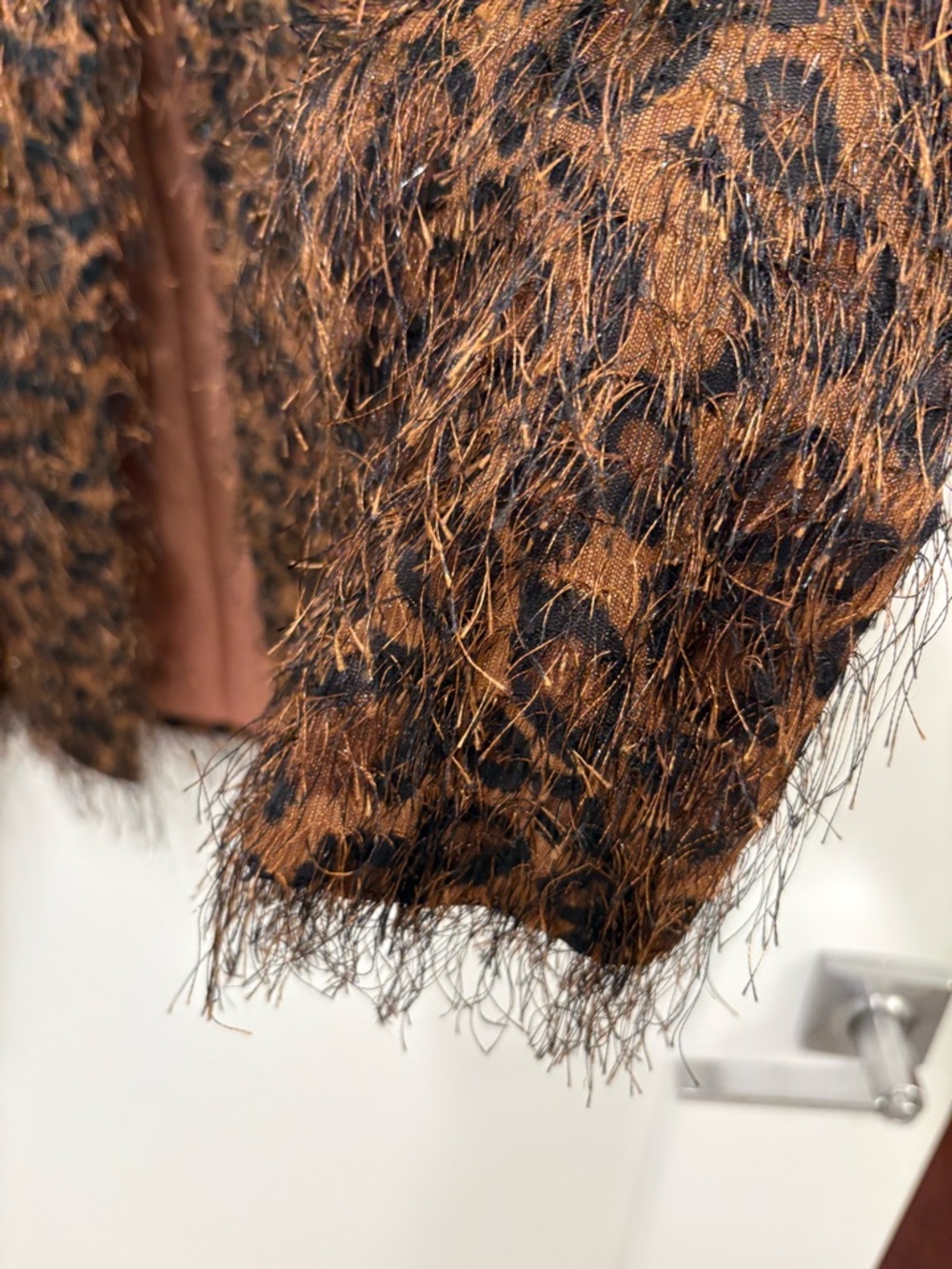 Vintage 90s Leopard Print Eyelash Fringe Jessica Howard Evening Jacket Size L - Picture 7 of 10